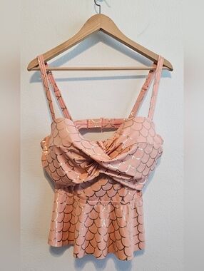 Torrid Peach Pink & Rose Gold Mermaid Tie Front Underwire Peplum Midkini Size 1R